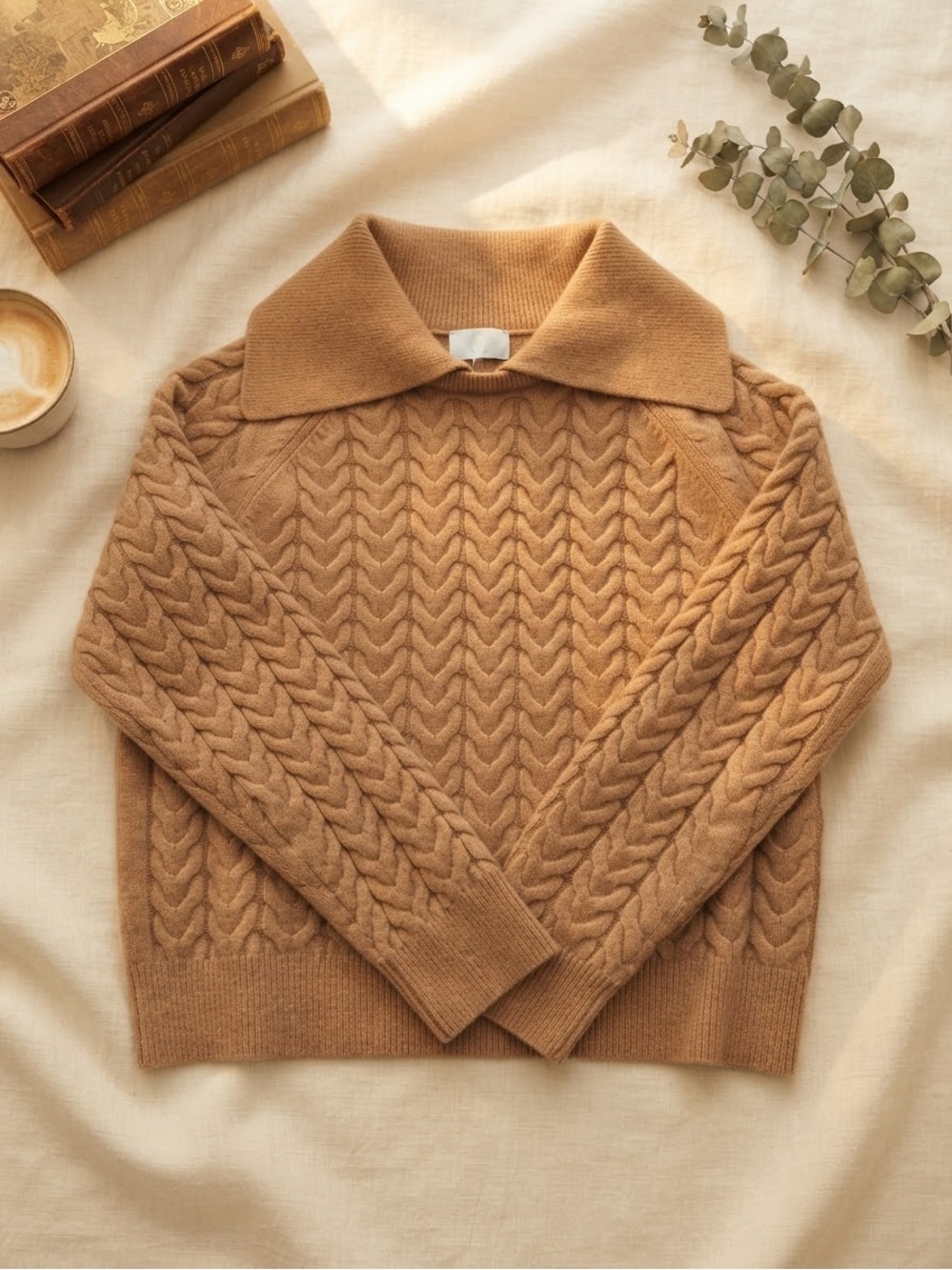 Mango MNG Women’s Brown Cable Knit Sweater Size L Cozy Chunky Pullover